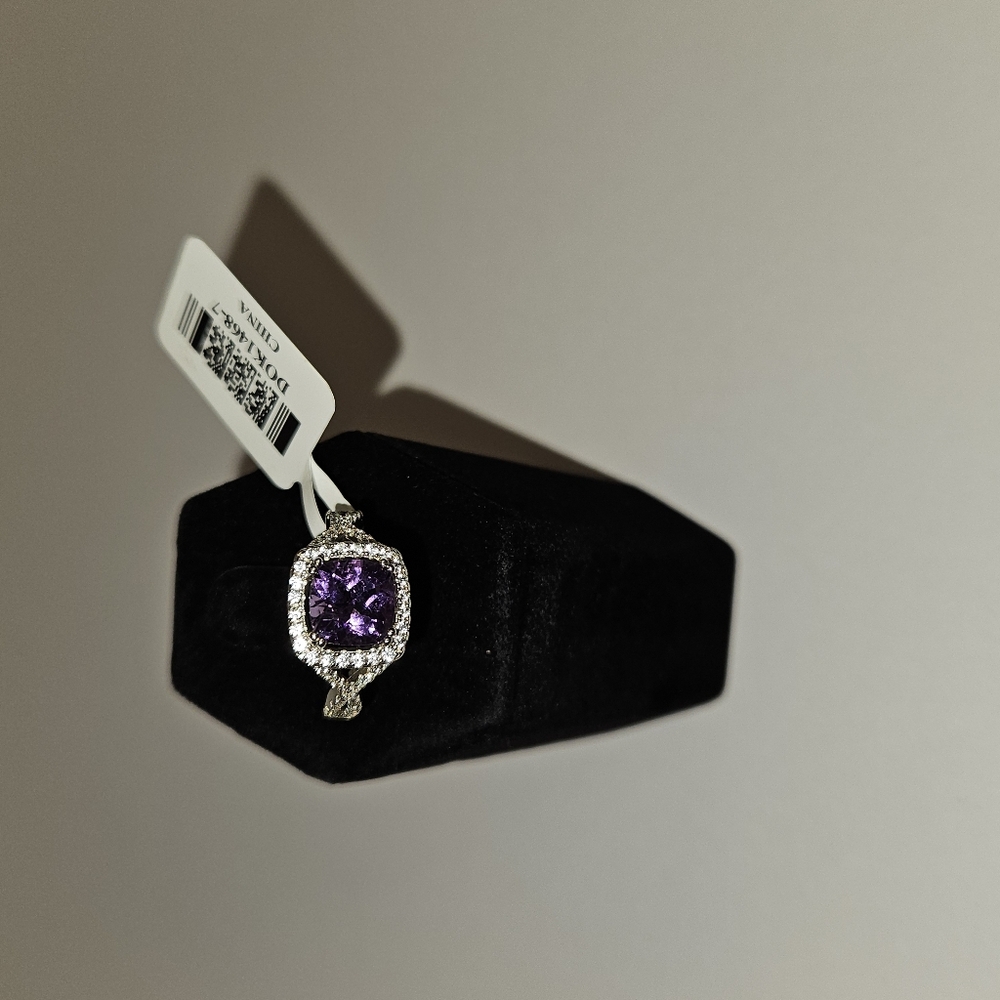 Purple Amethyst and Lab-Created White Sapphire Size 7 - Picture 5 of 6